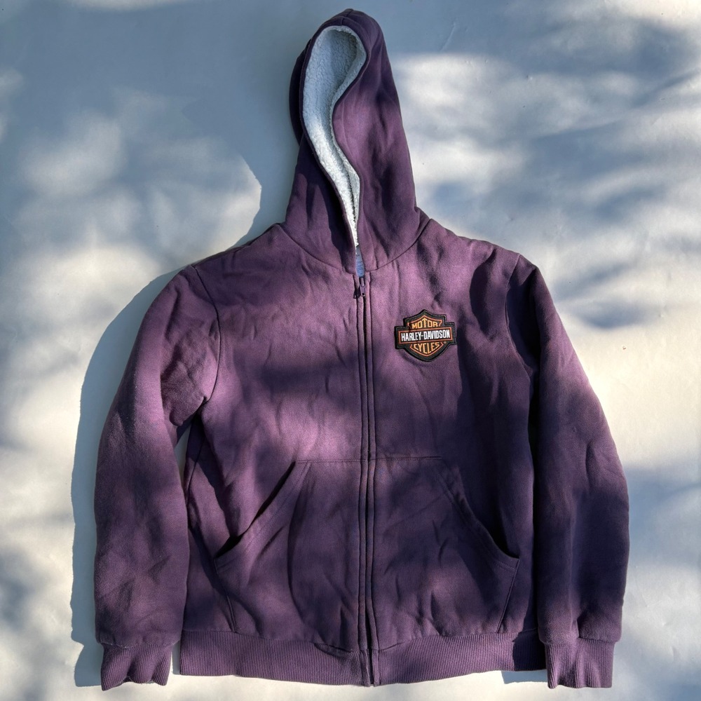 Harley-Davidson Kids Purple Sherpa Lined Full Zip Hoodie Eagle Graphic 10/12